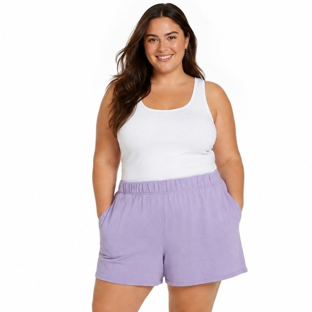 AnyBody Women Lavender French Terry Lounge Shorts Purple Elastic Waist 5XP NEW